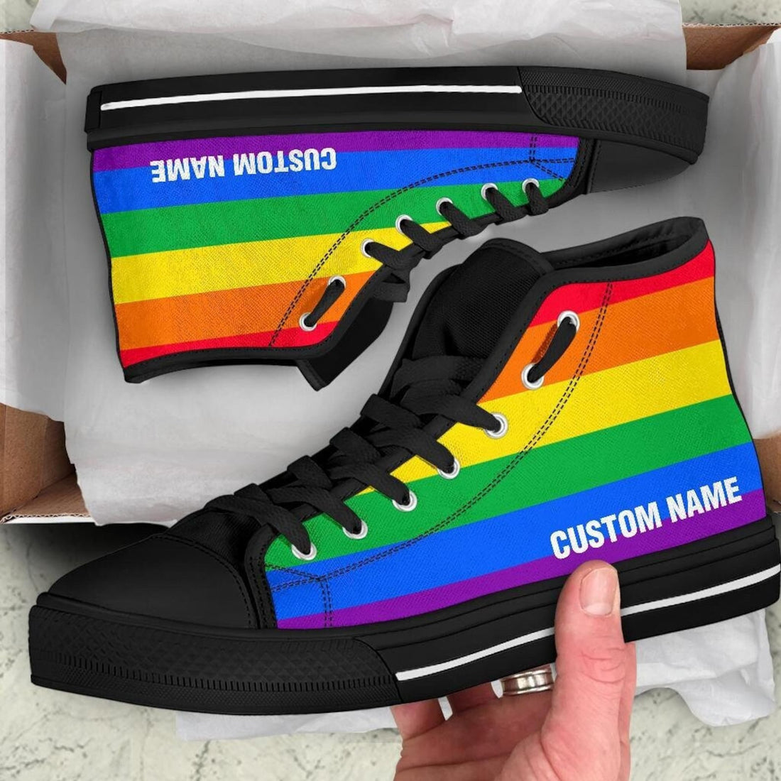 LGBT Flag Custom Name High Top Sneakers / LGBT Custom Print Shoes / LGBT Shoes / Lgbt Gift