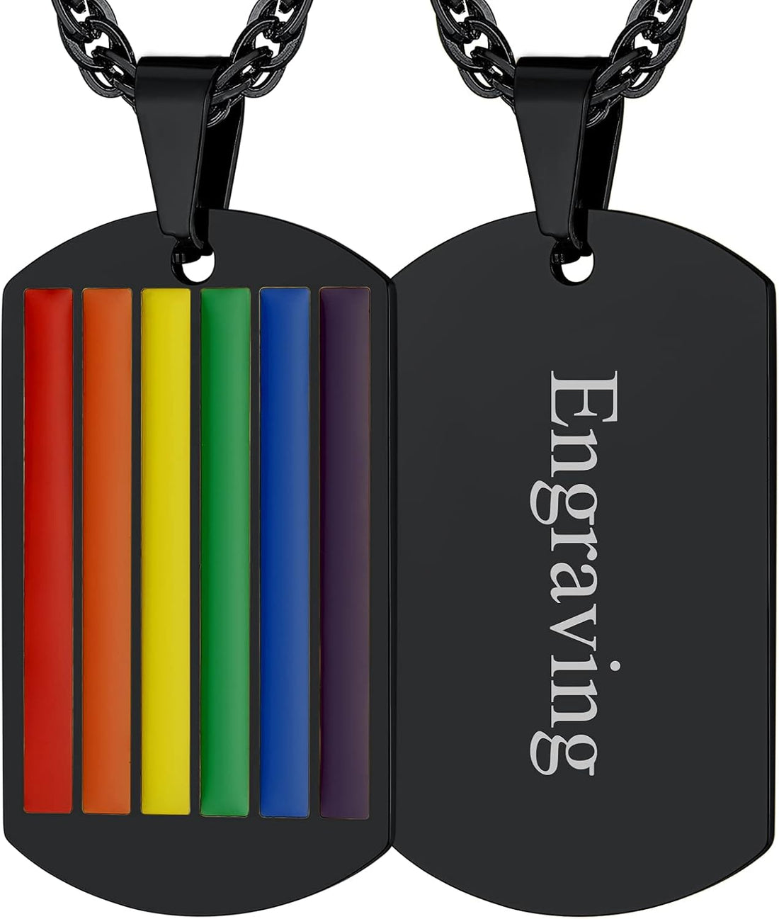 LGBT Gay Pride Jewelry Rainbow Pendant Necklace for Men Women, Stainless Steel/18K Gold Plated Bar/Dog Tag Shape Personalized Customize