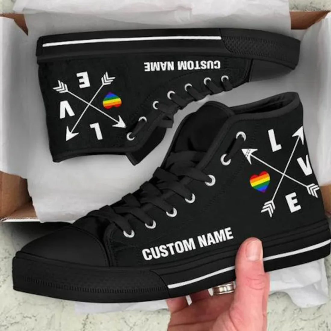 LGBT Love Custom Name High Top Shoes / LGBT Custom Print Shoes / LGBT Sneakers / Lgbt Gift