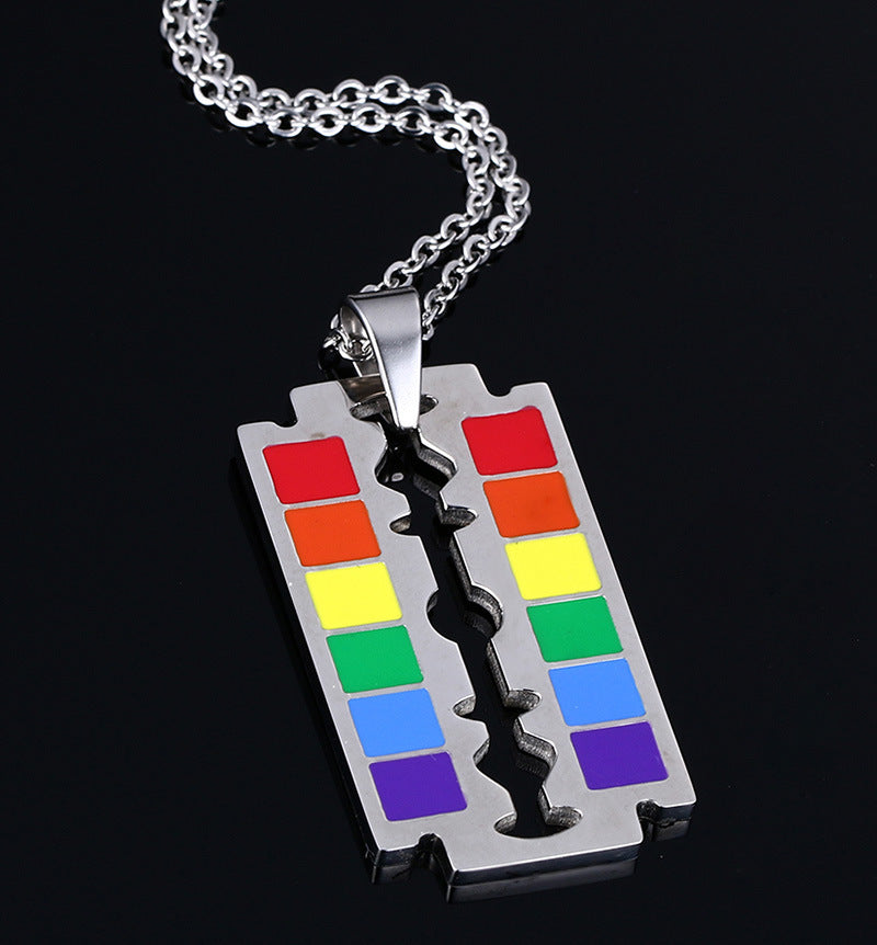 Stainless steel rainbow blade pendant