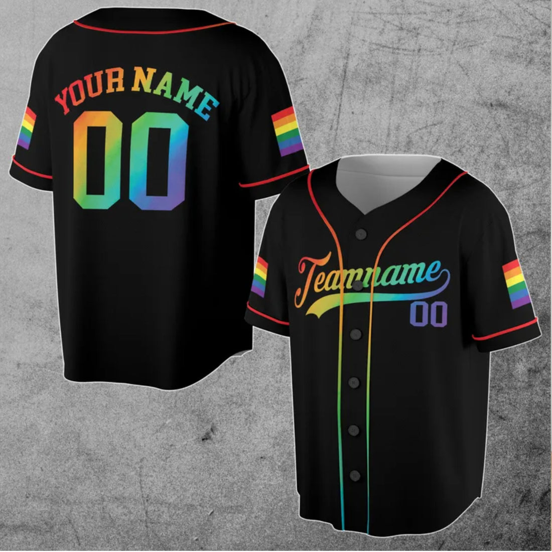 Customize Name Number Rainbow Pride LGBT Team Unisex Baseball Jersey