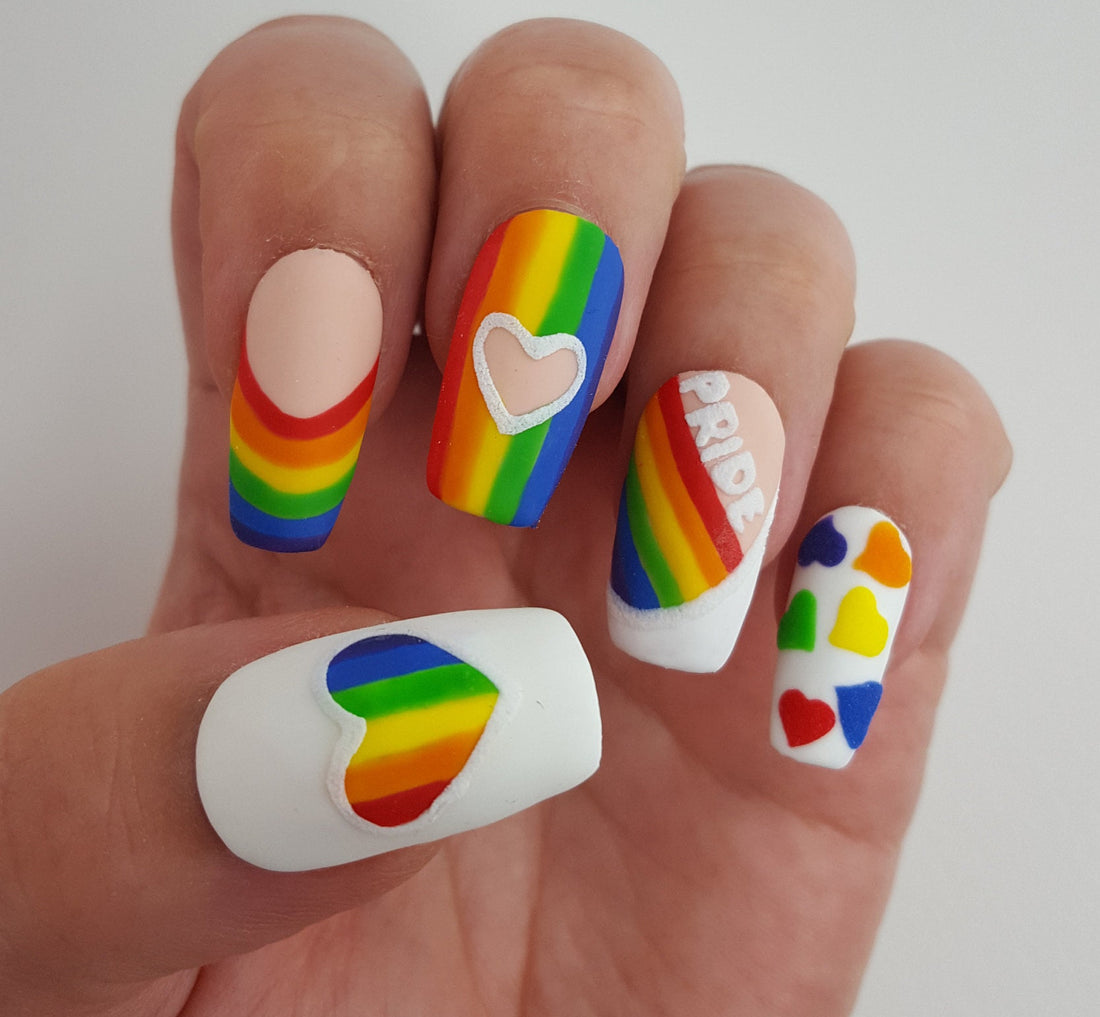 Hand painted Pride LGBT Press on nails set - Glue On nails - Luxury Press On Nails / extra wide fit available