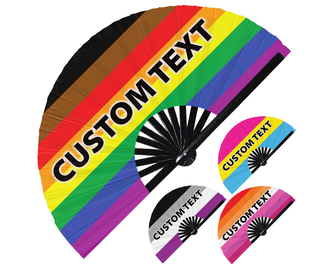 Custom Text Pride Flag LGBTQA UV Glow Hand Fan Transgender Bisexual Lesbian Polysexual Asexual MLM Pansexual| Customize your own pride flag