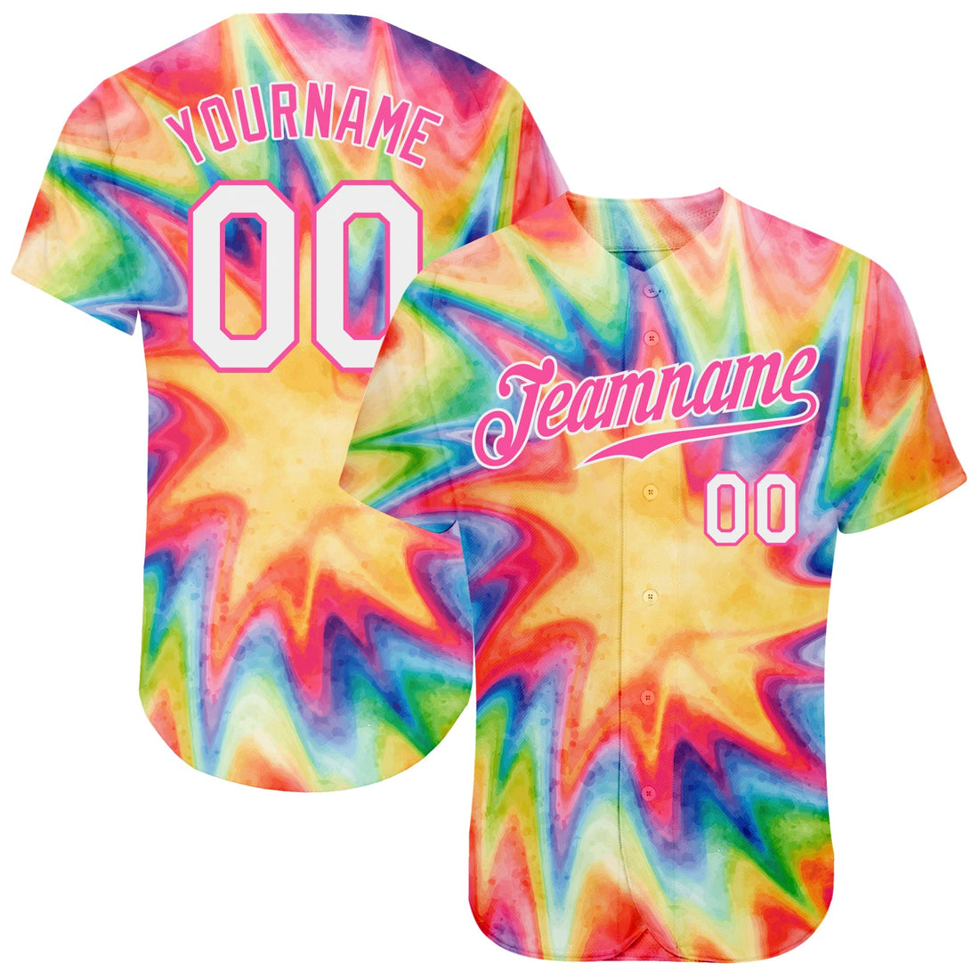 Custom LGBT Tie Dye White-Pink  Baseball Jersey