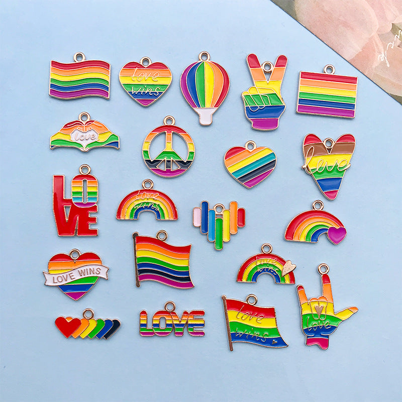 LGBT cartoon dripping oil cute Rainbow Striped flag Rainbow LOVE Alloy pendant Creative DIY handmade pendant