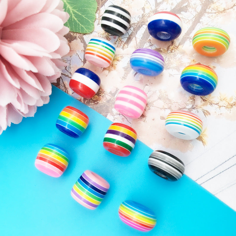 LGBT resin rainbow stripes large hole round beads hand-beaded jewelry