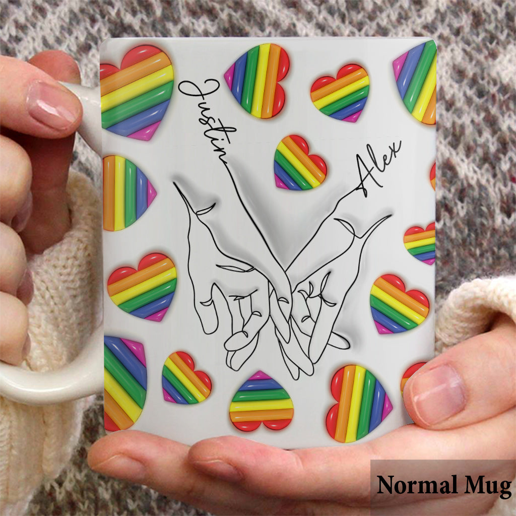 Love Is Love Line Art Hands - Personalized LGBT Support Mug