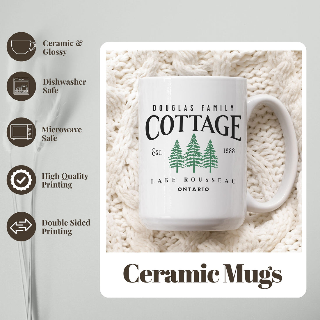 Customizable Family Cottage Mug, Personalized Lake House Gift, House Warming Gift for New Cottage, New Cabin Gift, Muskoka Cottage Decor