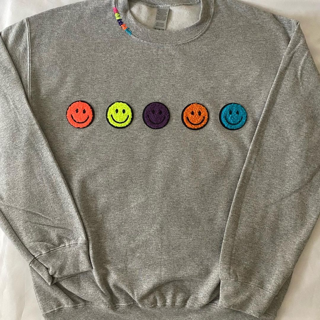 Rainbow Smiley Emoji Embroidered Sweatshirt