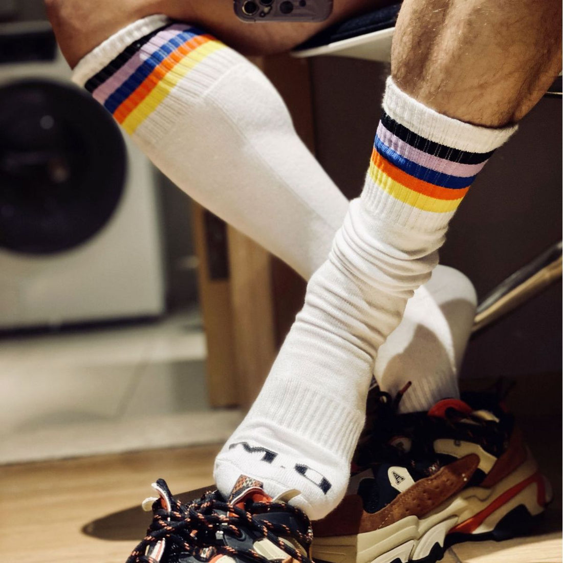 LGBT High Top Rainbow Striped Football Socks