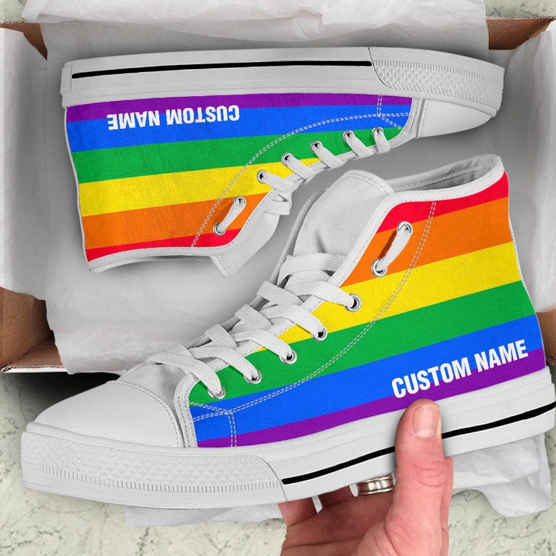 LGBT Flag Custom Name High Top Sneakers / LGBT Custom Print Shoes / LGBT Shoes / Lgbt Gift