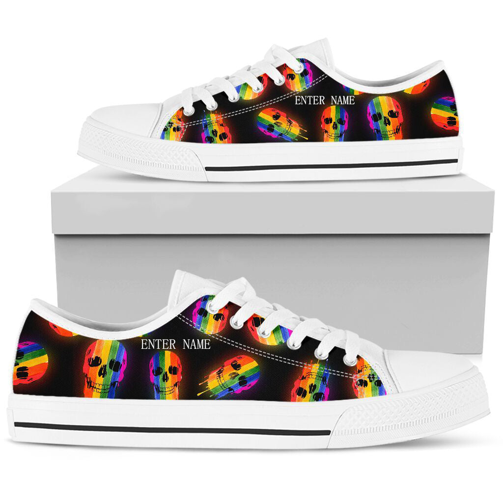 Lgbt Skull Rainbow Watercolor Low Top Shoes