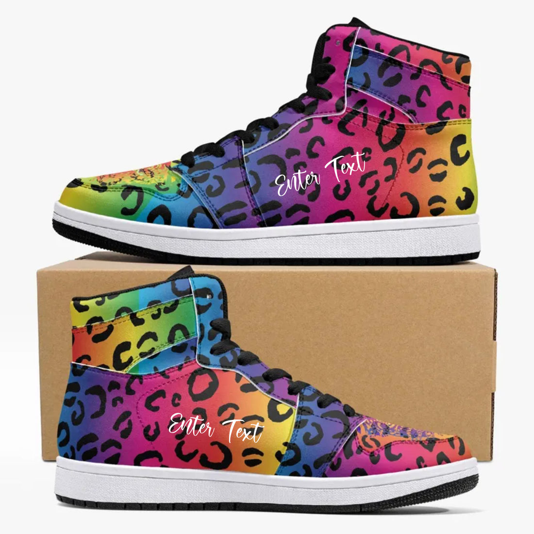 Rainbow Leopard High Top Leather Sneakers