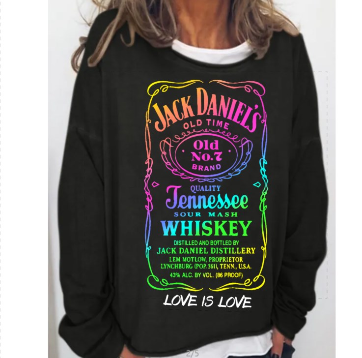 Custom women'S rainbow casual JACK DANIEI's crew-neck print loose hoodie