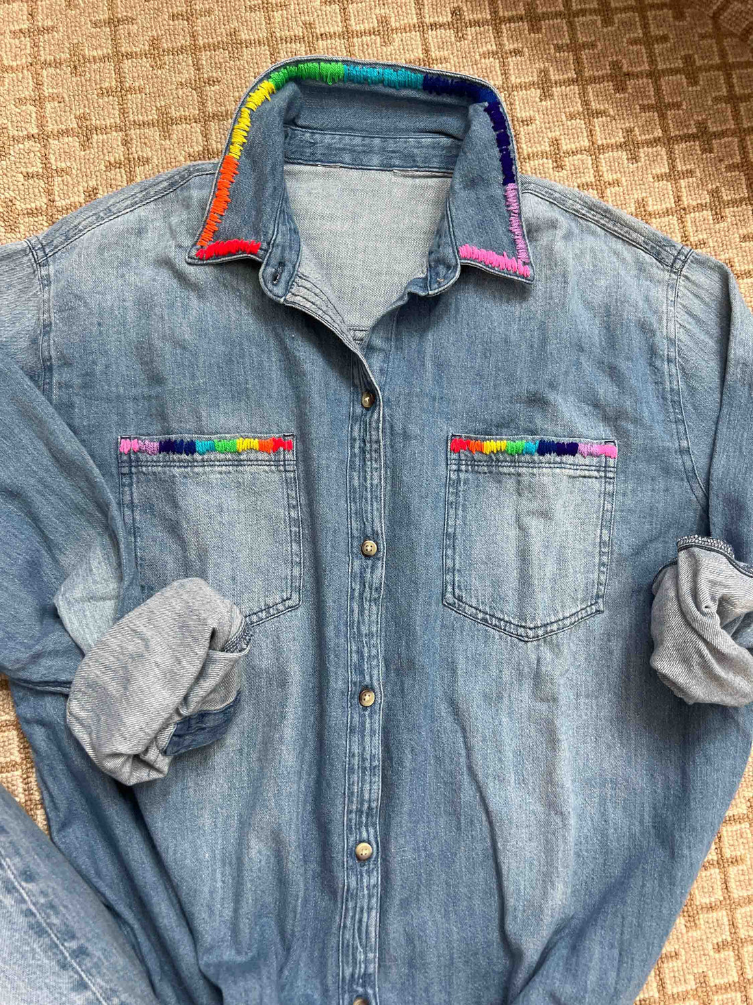 Over The Rainbow Denim Button Down