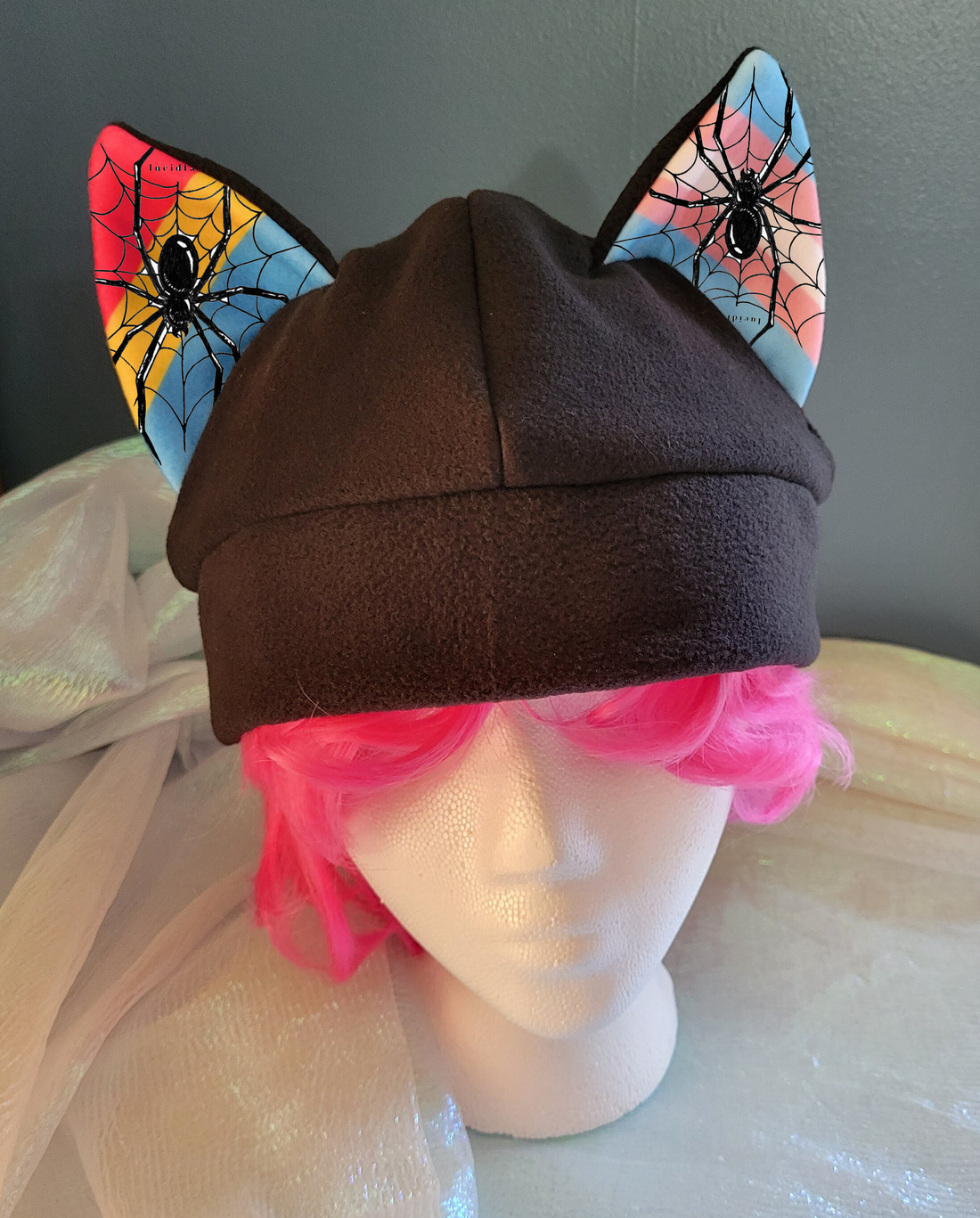 Full size blend and match cat-eared wool pride hat to feel spiders crawling out of your head