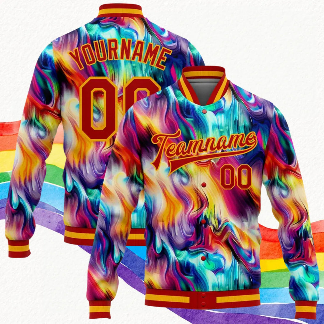 Custom Trippy Bomber Full-Snap Varsity Letterman Jacket