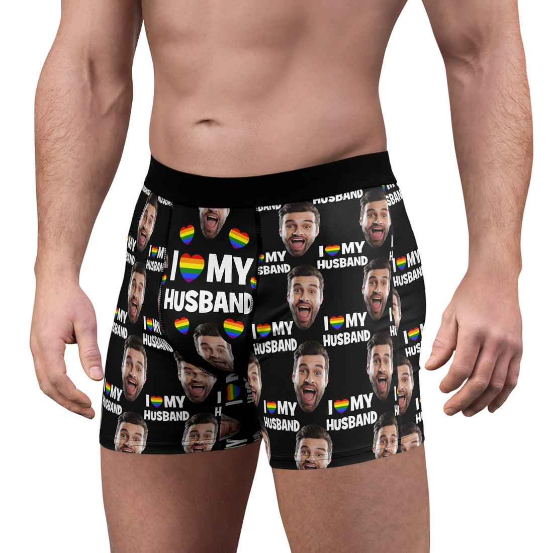 Custom I love my Husband Boxer Briefs, Personalized Gay Couple Face Photo Underwear, LGBT Husband Gift for Valentine's Day, Funny Gay Trunks