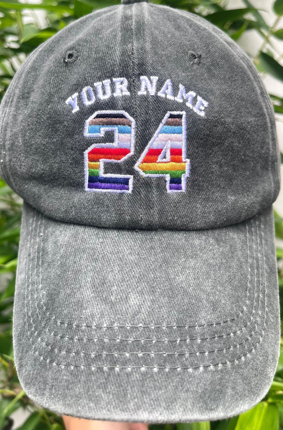 Custom team name pride hats, embroidered pride hats, custom text pride hats, pride months