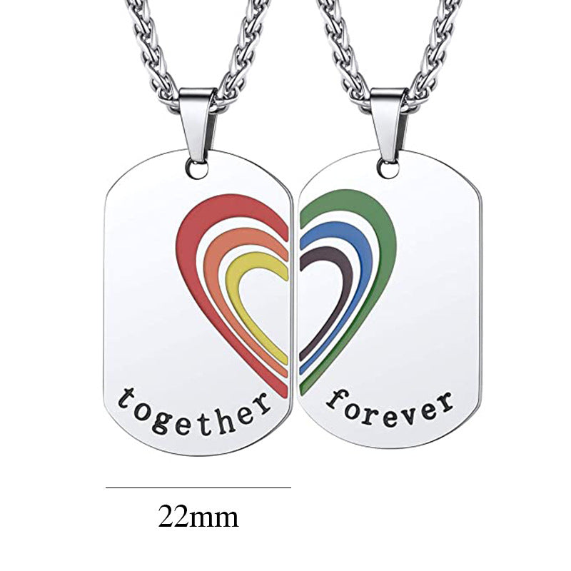 Aroncent 4pcs Gay Pride Lesbian LGBTQ Couples Rainbow Jewelry Set,White Turquoise & Carnelian Bead Bracelet, Stainless Steel Rainbow Necklace Heart Matching Charm Couple Necklace