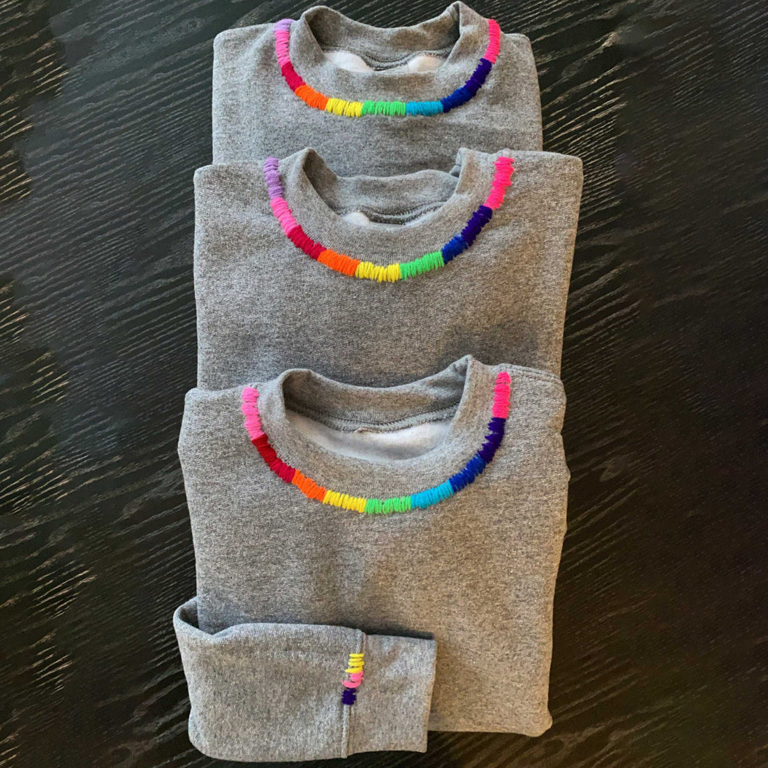 Adult Hand Embroidered Rainbow Collar Sweatshirt