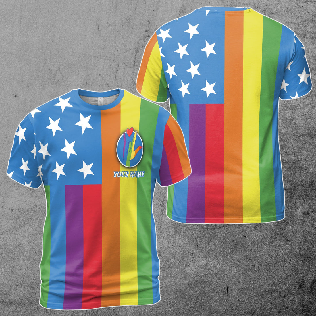 Customized Name American Proud Rainbow Pattern LGBT Month Pride T-Shirt