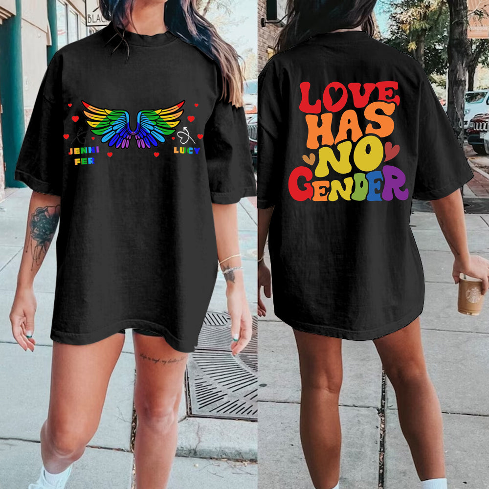 Custom Rainbow Wing Pride T-Shirt/Love Has No Gender Tee