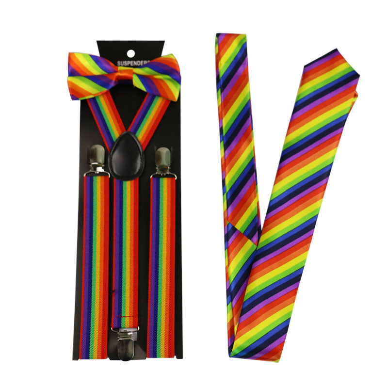 Bow Tie, Tie, Suspenders Accessories - Rainbow 3-Piece Set