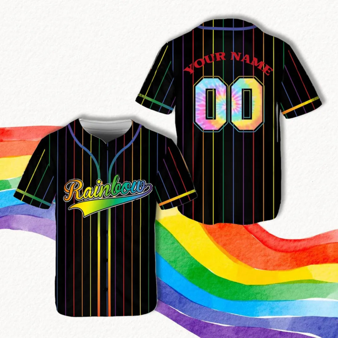 LGBT Custom Rainbow Striped Baseball Jersey