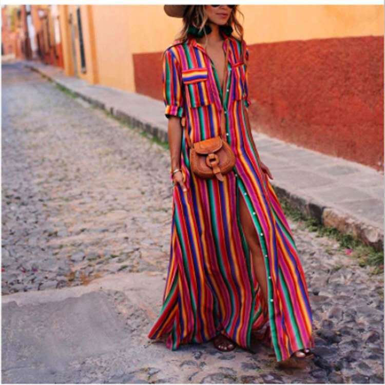 Rainbow striped print dress