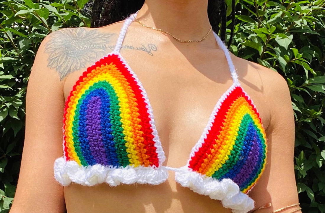 Pride Rainbow Cloud Crochet Bralette Top, Handmade Bralette Top, Crochet Bralette Top, Crochet Crop Top, LGBTQ Clothing, LGBTQ Top