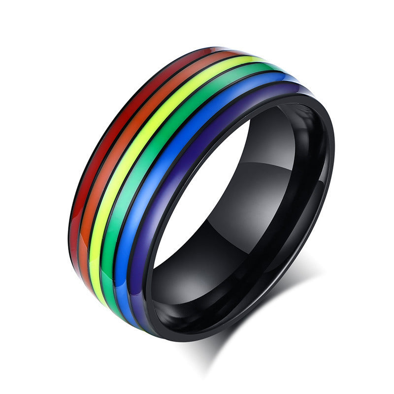 Rainbow flag stainless steel ring