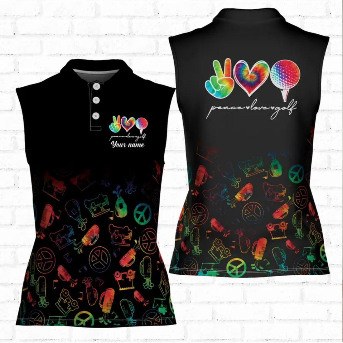 Peace Love - Customize  LGBTQ Pride Rainbow Golf Polo