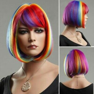 LGBT seven color gradient short bobo Bob rainbow wig