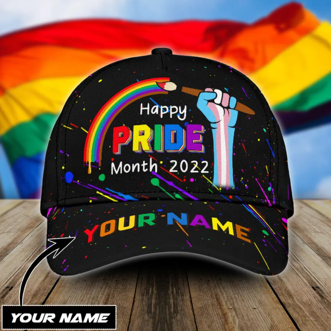 PERSONALIZED LGBT HAPPY PRIDE MONTH LGBTQ+ RAINBOW TRANSGENDER HANDS CLASSIC CAP