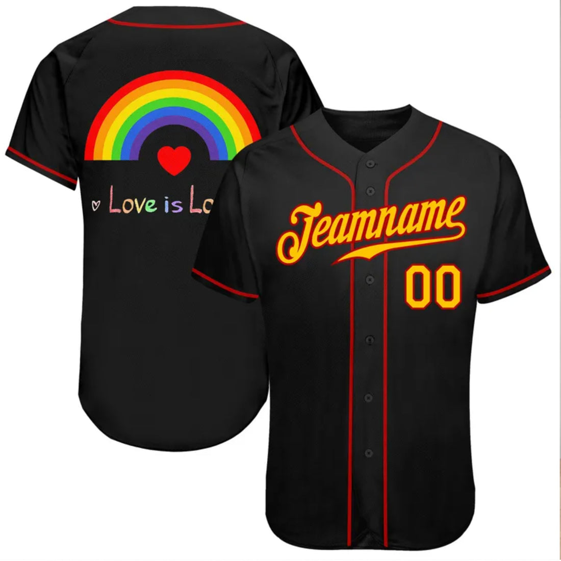 Love Is Love - Custom Black Gold-Red Rainbow For Pride