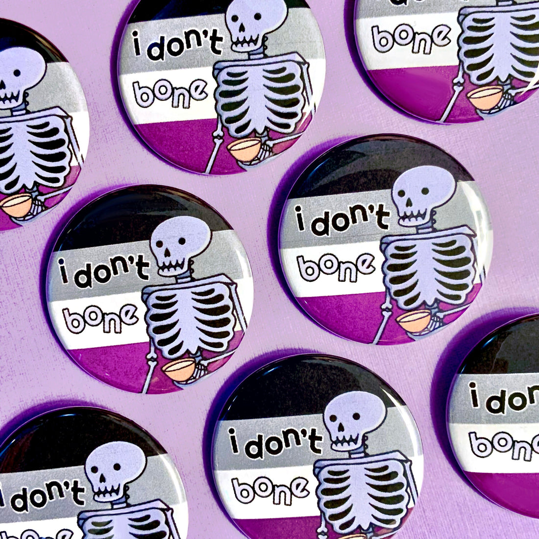 I Don't Bone Asexual Pride Button | Spooky Halloween LGBTQ Pun