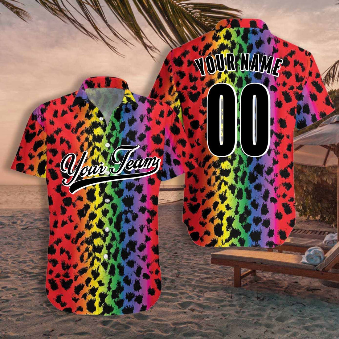 Custom Name, Team, Number - Rainbow Leopard Print Shirt