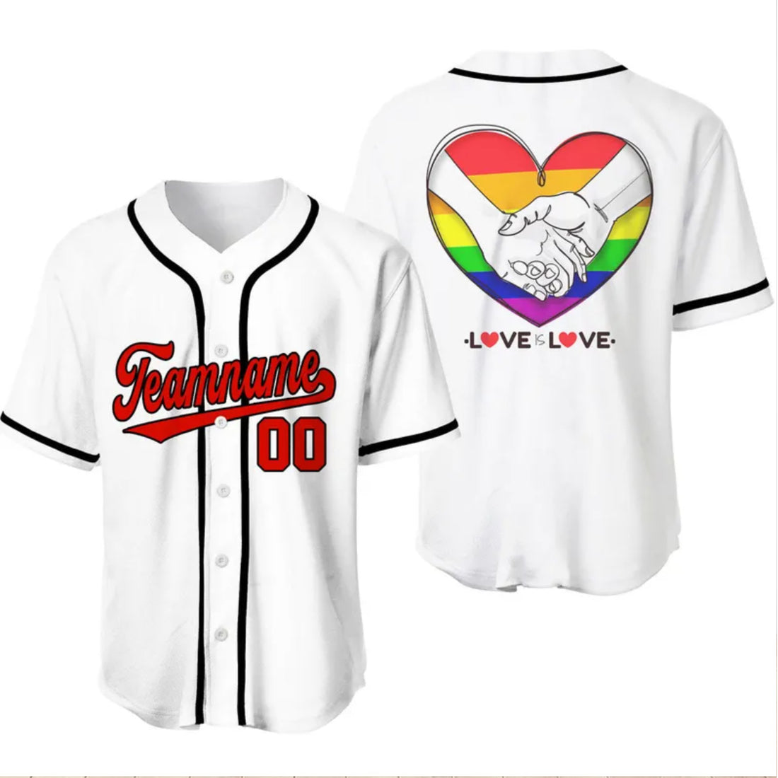 Pride LGBT Love Is Love Custom White Red-Black Baseball Jersey