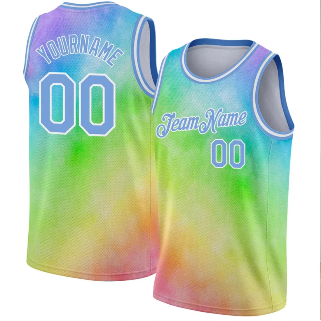 Custom Tie Dye Light Blue-White Basketball Jersey