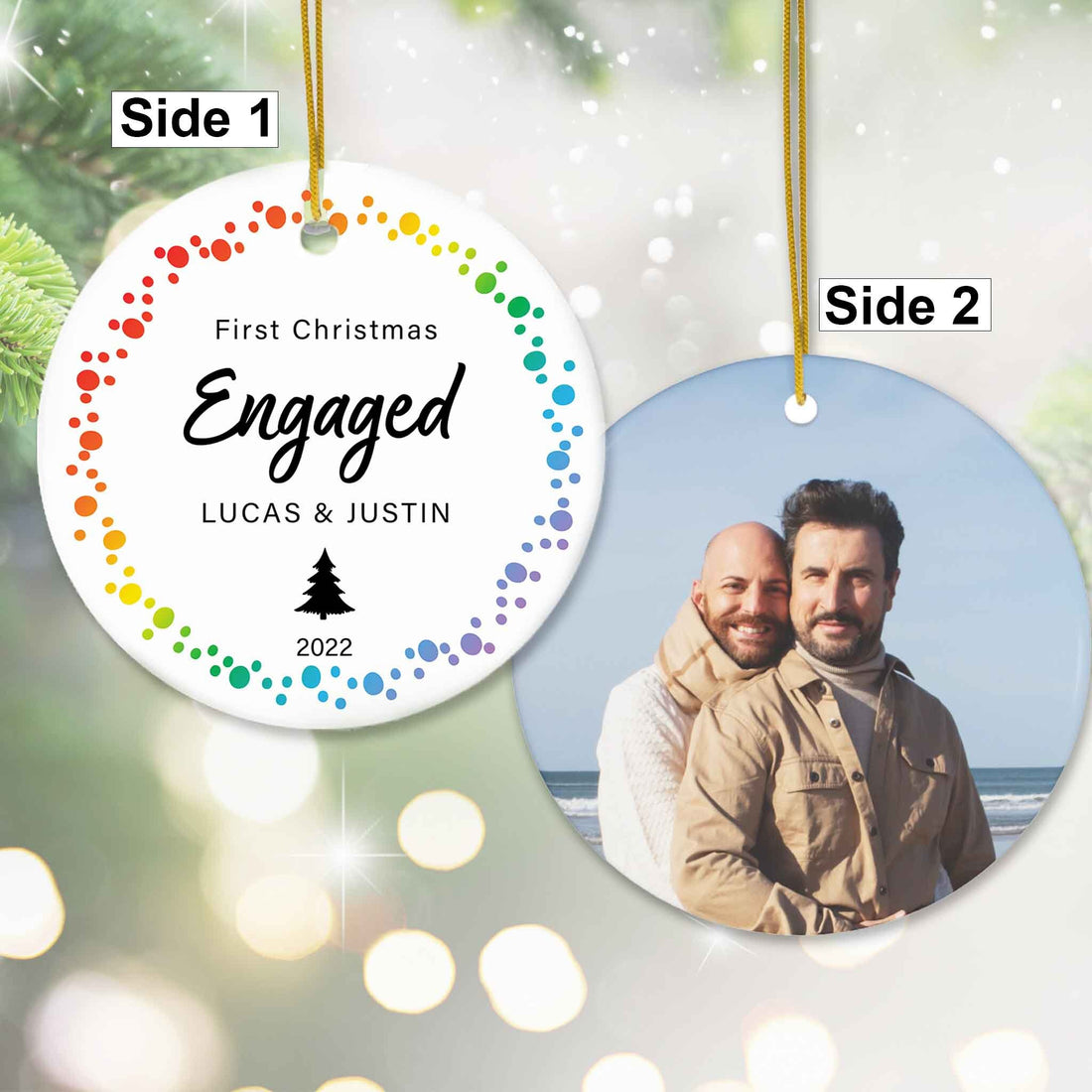 First Christmas  - Together Queer Couple Custom Photo Two-Sided Ornament