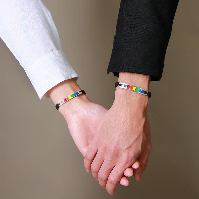 Rainbow curved nylon adjustable couple bracelet