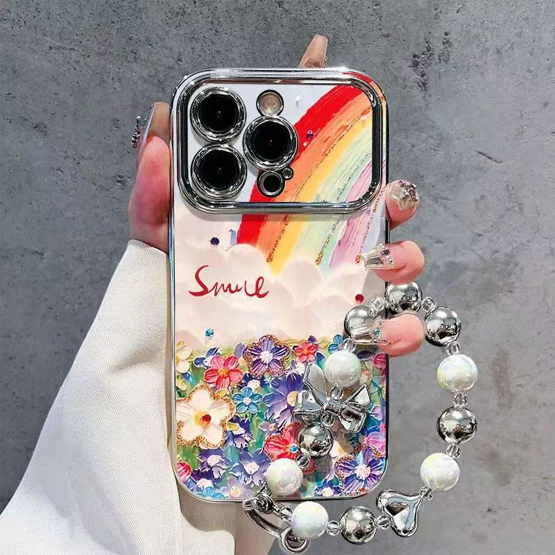 Rainbow Blossom Apple 15PROMAX phone case 14PRO13/12 Chain 15 electroplated window