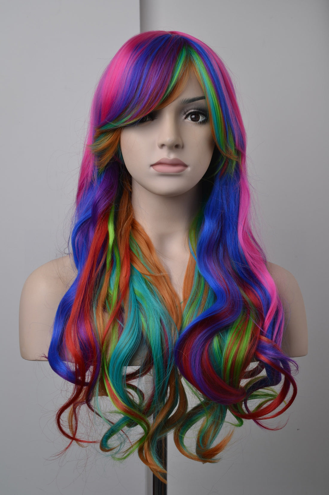 LGBT wig diagonal bangs long wavy hair wavy colorful multicolor