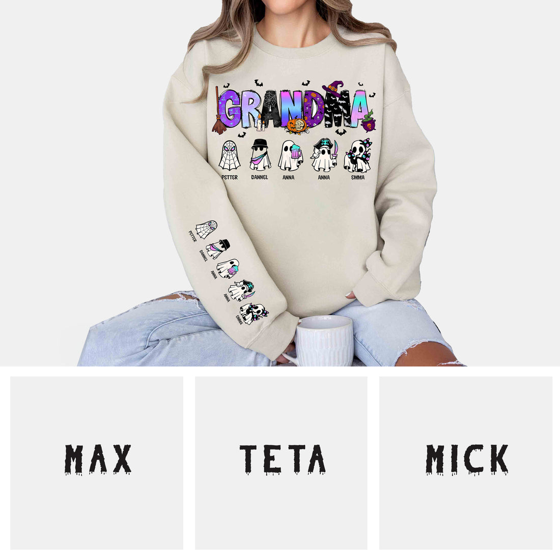 Custom Text And Nana,Mom- Halloween Sweatshirt