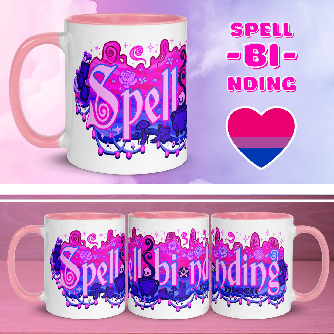 Bisexual Pride Witch Mug | Bi Pride Witchy Gifts, Pastel Goth Queer Art, LGBTQ Gift for Her, Gothic Tea Cup, LGBT Halloween Coffee Cup