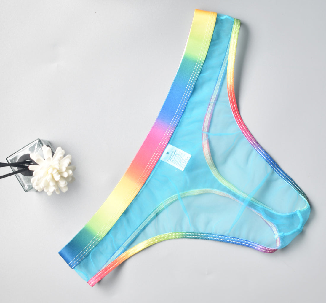 Rainbow edge see-through dress sexy seductive men's thong