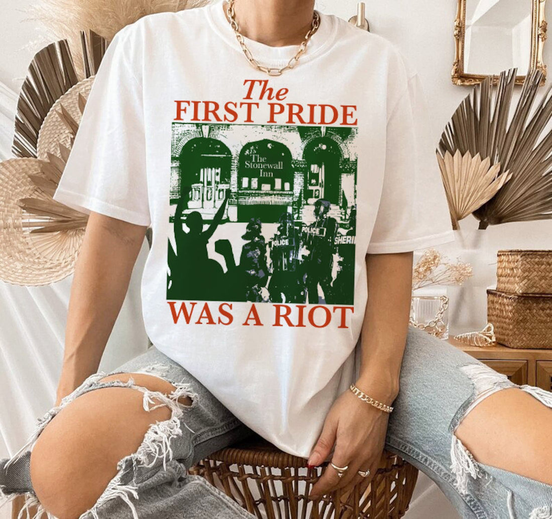 The first pride was a riot | queer riot | queer liberation | queer punk | queer owned shop | be gay do crime | subtle pride shirt | acab