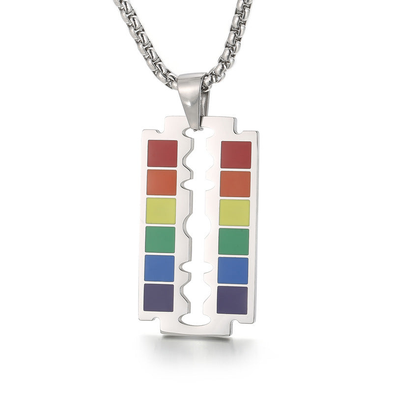 Stainless steel rainbow blade pendant