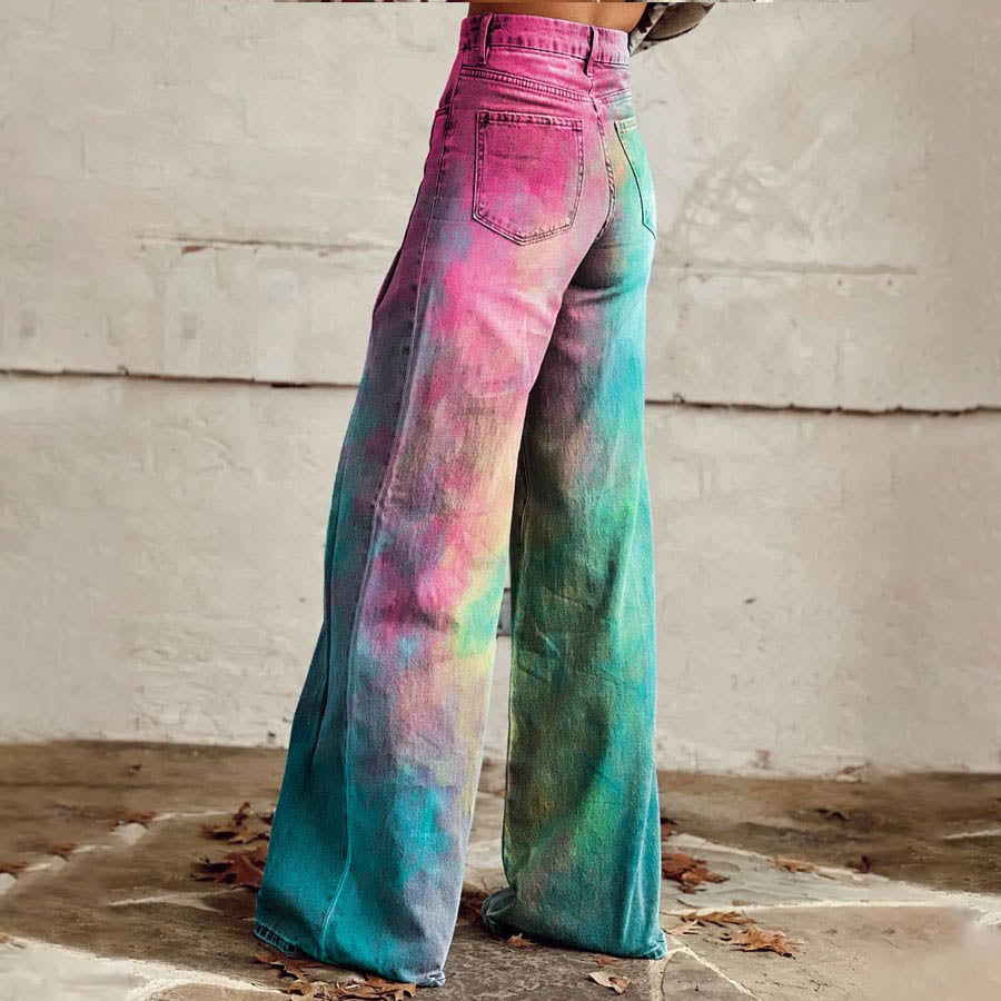 Women's retro gradient wide leg pants